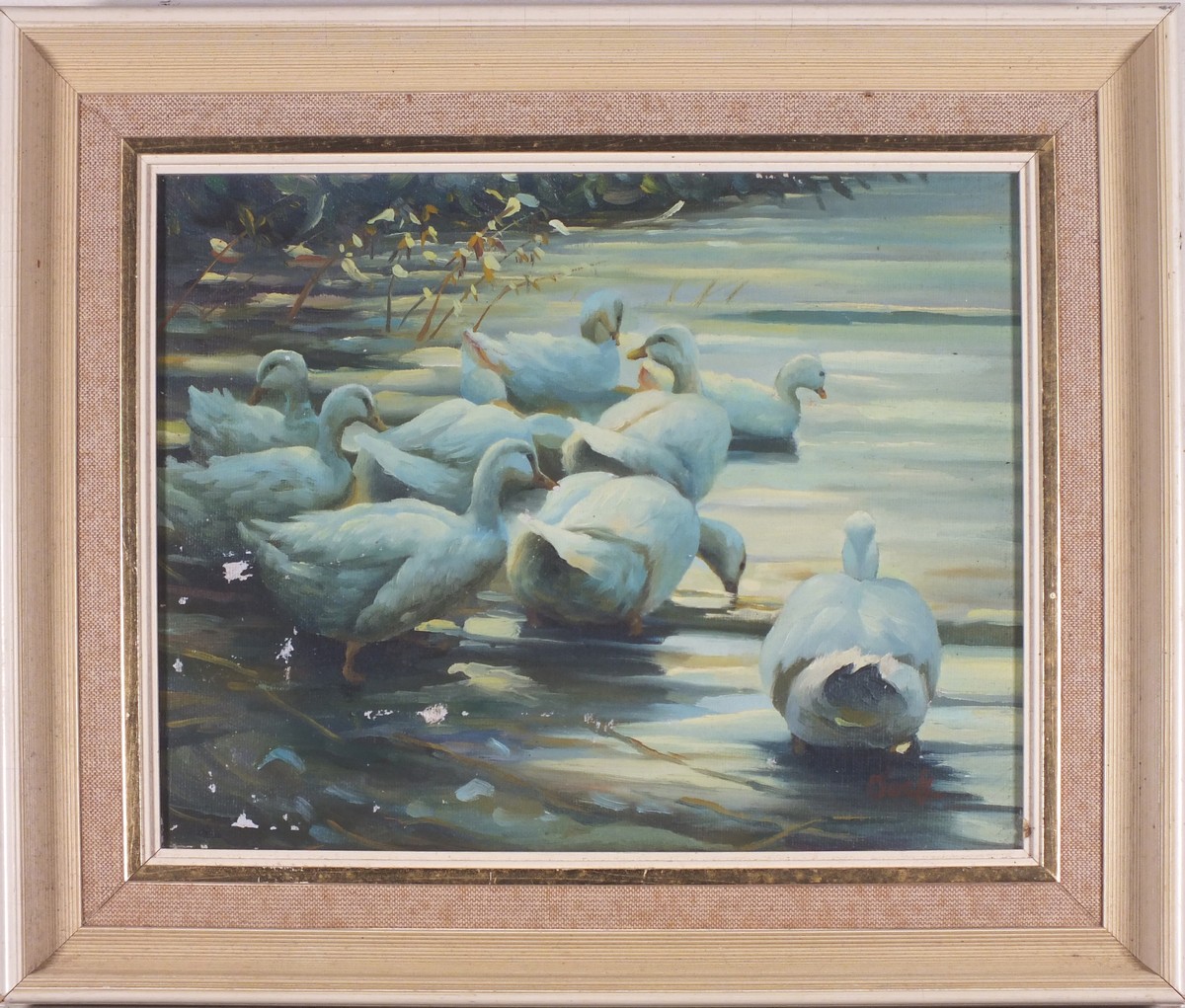 JOCK (British 20th/21st Century) A Flock of Ducks on a Lake, Oil on canvas, Signed lower right, 7.5" - Image 2 of 3