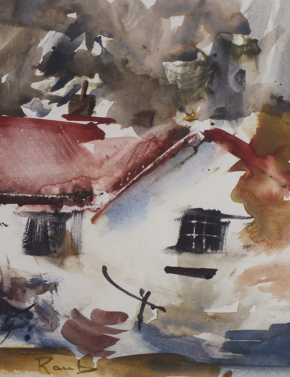 20th Century European School, Cottage Exterior, Watercolour, Signed Raub lower left, 6.5" x 5" (16cm