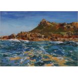 Jenny SHAW-BROWNE (British 20th/21st Century) Porthmeor Seas, Oil on paper, titled verso, 6" x 8.75"