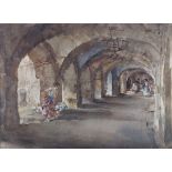 William Russell FLINT (British 1880-1969) Flowers in the Cloister, Lithograph, 19.5" x 26.5" (49cm x