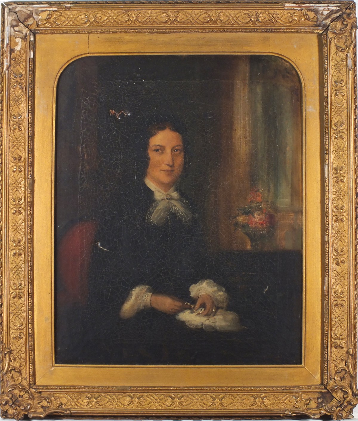 British School 19th Century Portrait of an Elegant Victorian Lady - with white lace collar and - Image 2 of 3