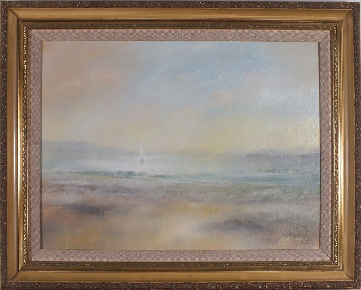 Steve SLIMM (British b 1953) Sailing boat on a calm sea, Oil on canvas, Signed lower Right, 11.5" - Image 2 of 3