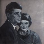 David GAINFORD (British b. 1941) Portrait of John F Kennedy and Jacqueline Kennedy, Oil on board,