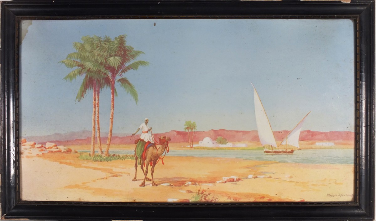 Hassund el YASHMICH (19th/20th Century) Figure on a camel, Watercolour, Signed lower right, 9.5" x - Image 5 of 6