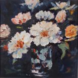 Graham EVERNDEN (British b. 1947) White Roses, Oil on board, Signed with initials lower right,