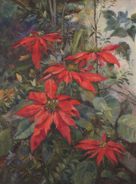 Siegfried ROCHEL (German 1904-1985) Poinsettias, Oil on canvas, Signed lower left, gallery label