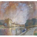 Terry McKIVRAGAN (British 1929-2012) Towards Pulteney Bridge - Bath, Acrylic on board, Signed