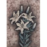 Jane WITHERIDGE (British 20th/21st Century) Lilies, Batik on Silk, Signed lower right, 13.5" x 9.