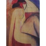 Mary STORK (British 1938-2007) Seated Nude, Coloured print, 14.5" x 10.5" (36cm x 26cm)