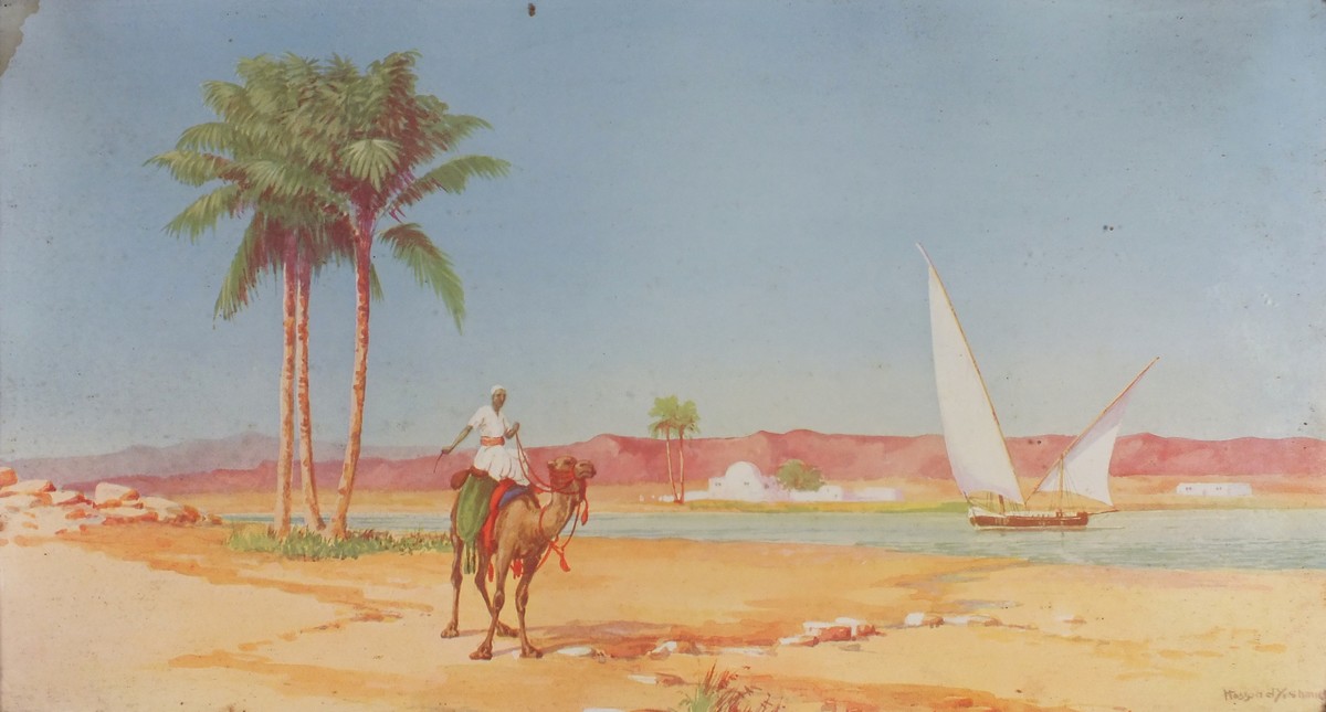 Hassund el YASHMICH (19th/20th Century) Figure on a camel, Watercolour, Signed lower right, 9.5" x - Image 4 of 6