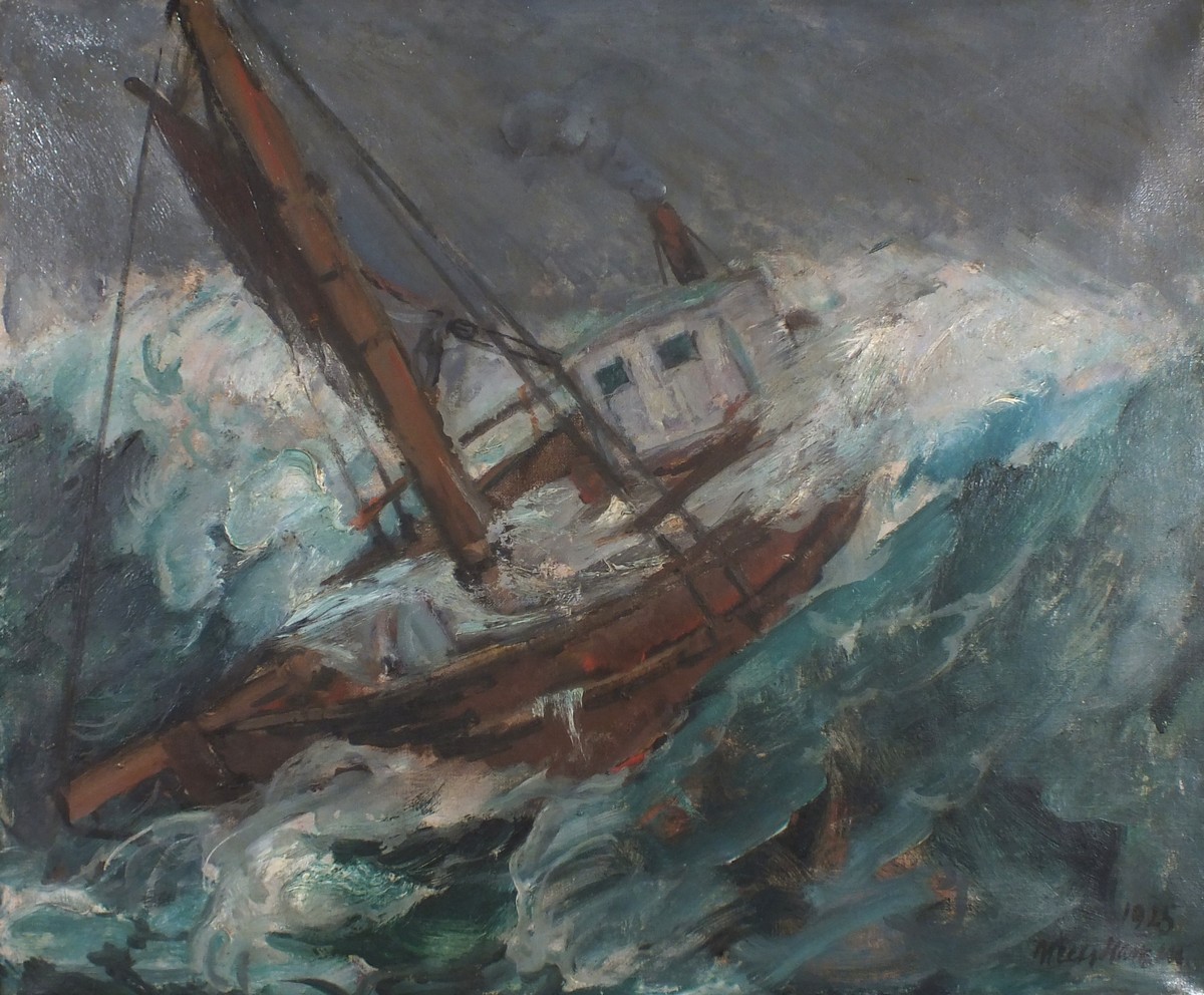 Niels HANSEN (Danish 1880-1946) Fishing Vessel in Heavy Seas, Oil on canvas, Signed and dated 1925