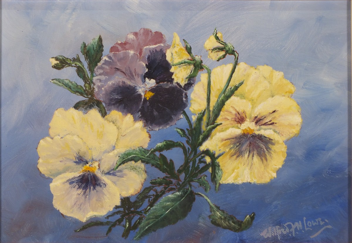 Wilfred F H LOWE (British 20th Century) Pansies Still Life, Oil on board, Signed lower right, 6.5" x