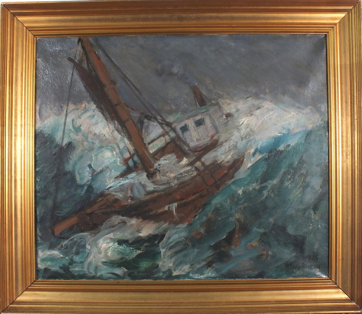 Niels HANSEN (Danish 1880-1946) Fishing Vessel in Heavy Seas, Oil on canvas, Signed and dated 1925 - Image 2 of 3