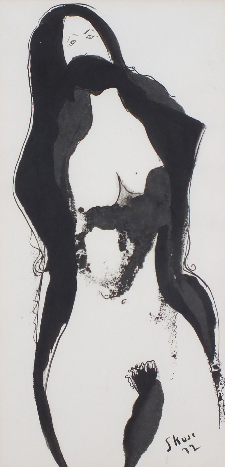 Anthony Elliott SKUSE (British b. 1944) Nude - three quarter length, Pen and ink, Signed and