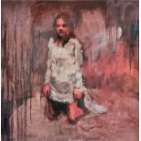 David GAINFORD (British b. 1941) A Kneeling Girl, Print with resin, Signed, Signed lower left, 30" x