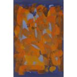 ƚ Bob CROSSLEY (British 1912-2010) Untitled abstract in Orange and Blue, Oil on board, Signed and