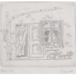 Carola PASCHOLD (German b. 1956) Cottage Exterior with Plant Pots