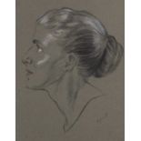 ƚ Hyman SEGAL (British 1914-2004) Portrait of a woman with hair tied into a bun, Charcoal and