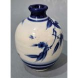 Janet LEACH (American 1918-1997) Small blue and white glazed vase with floral and bird motif