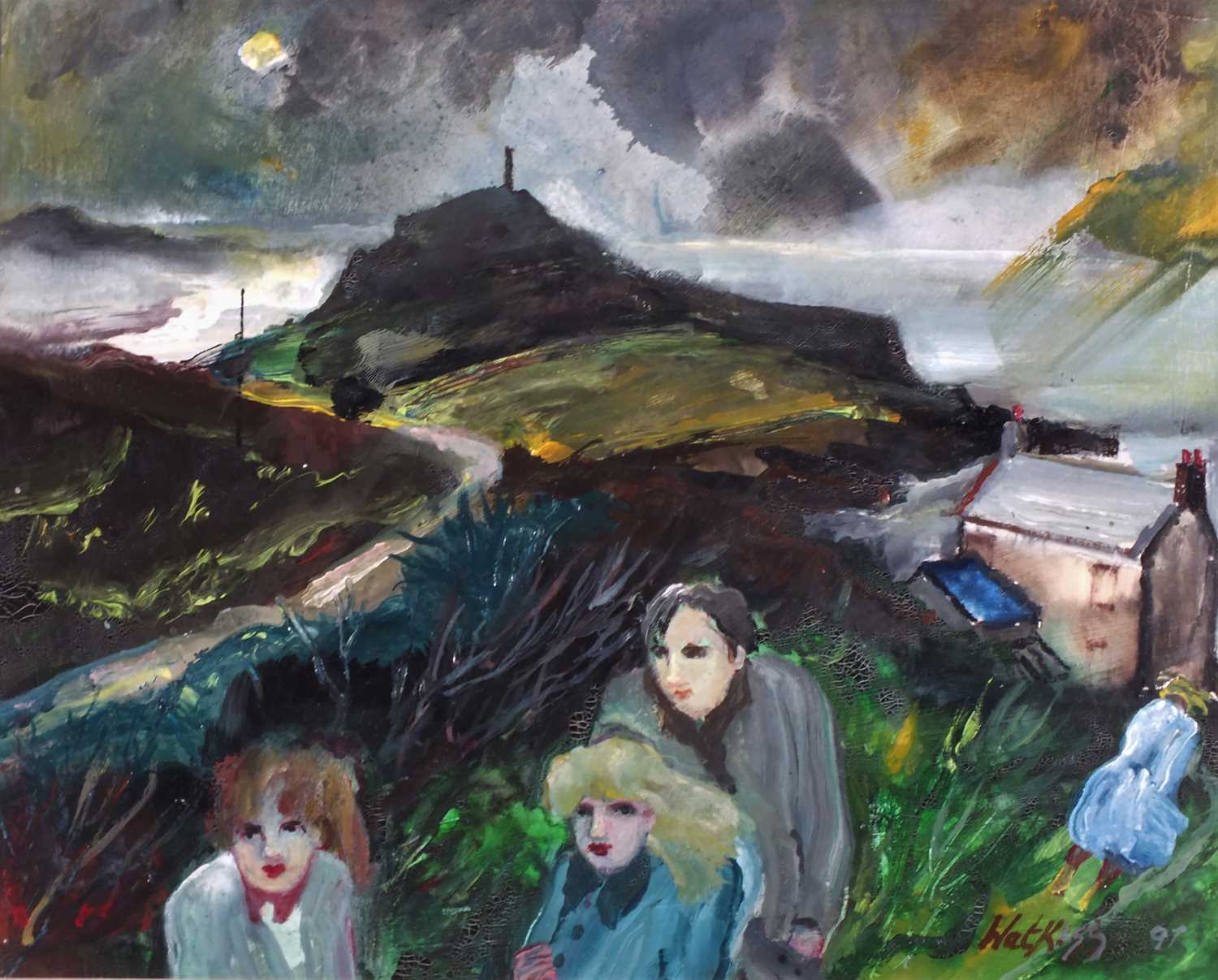 ƚ Gill WATKISS (British b. 1938) Winter's Day Cape Cornwall, Oil on board, Signed and dated '97