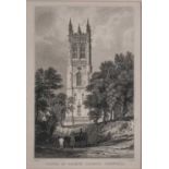 Thomas ALLOM (British 1804-1872) Tower of Probus Church, Cornwall, Engraving, 6.5" x 4.5" (16cm x