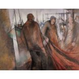 Michael PRAED (British b. 1941) Fishermen with Nets, Giclée print, 10.25" x 13.5" (26cm x 34cm) (