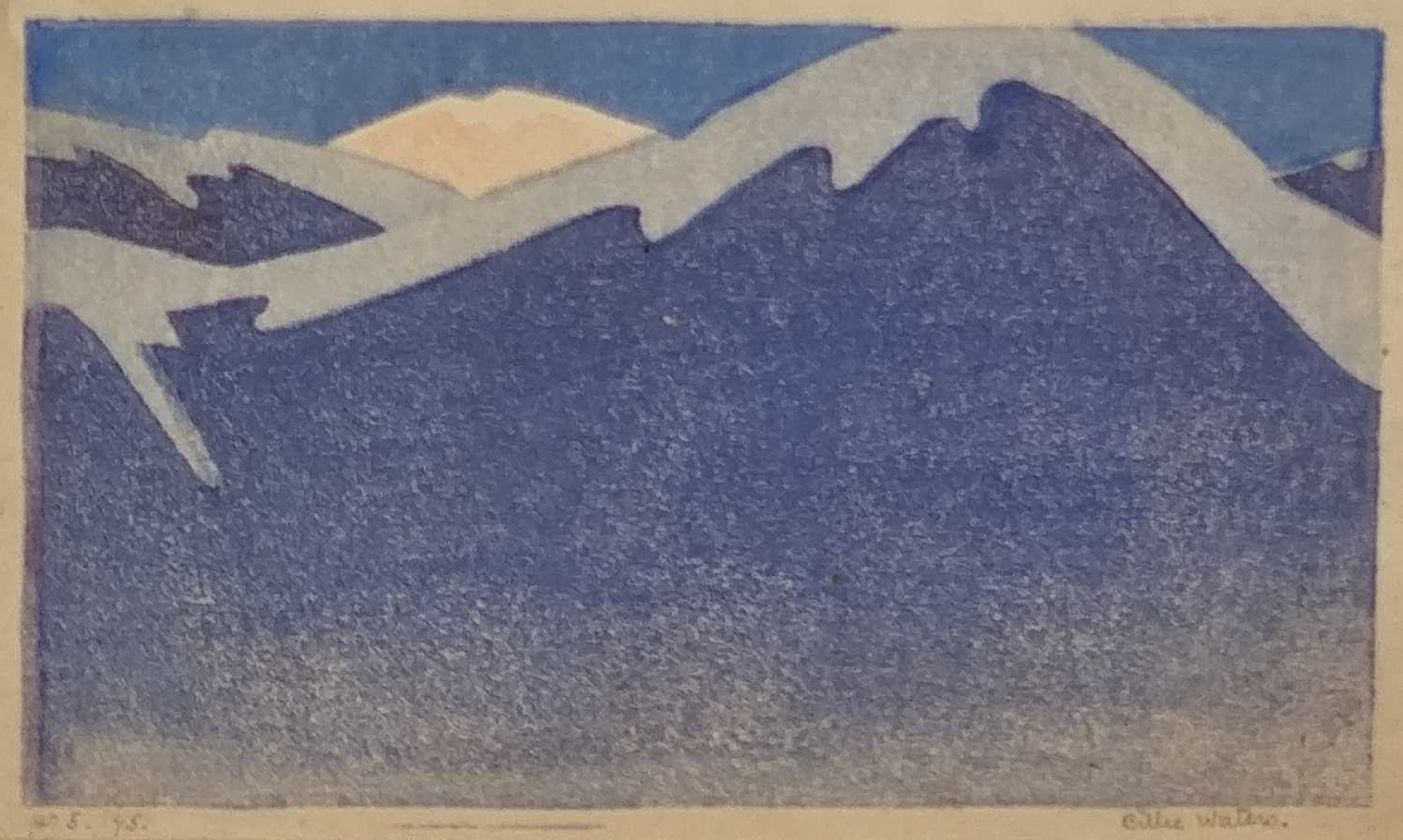 ƚ Billie WATERS (British 1896-1965) Mountains, Aquatint, Signed lower right, dated '45 and
