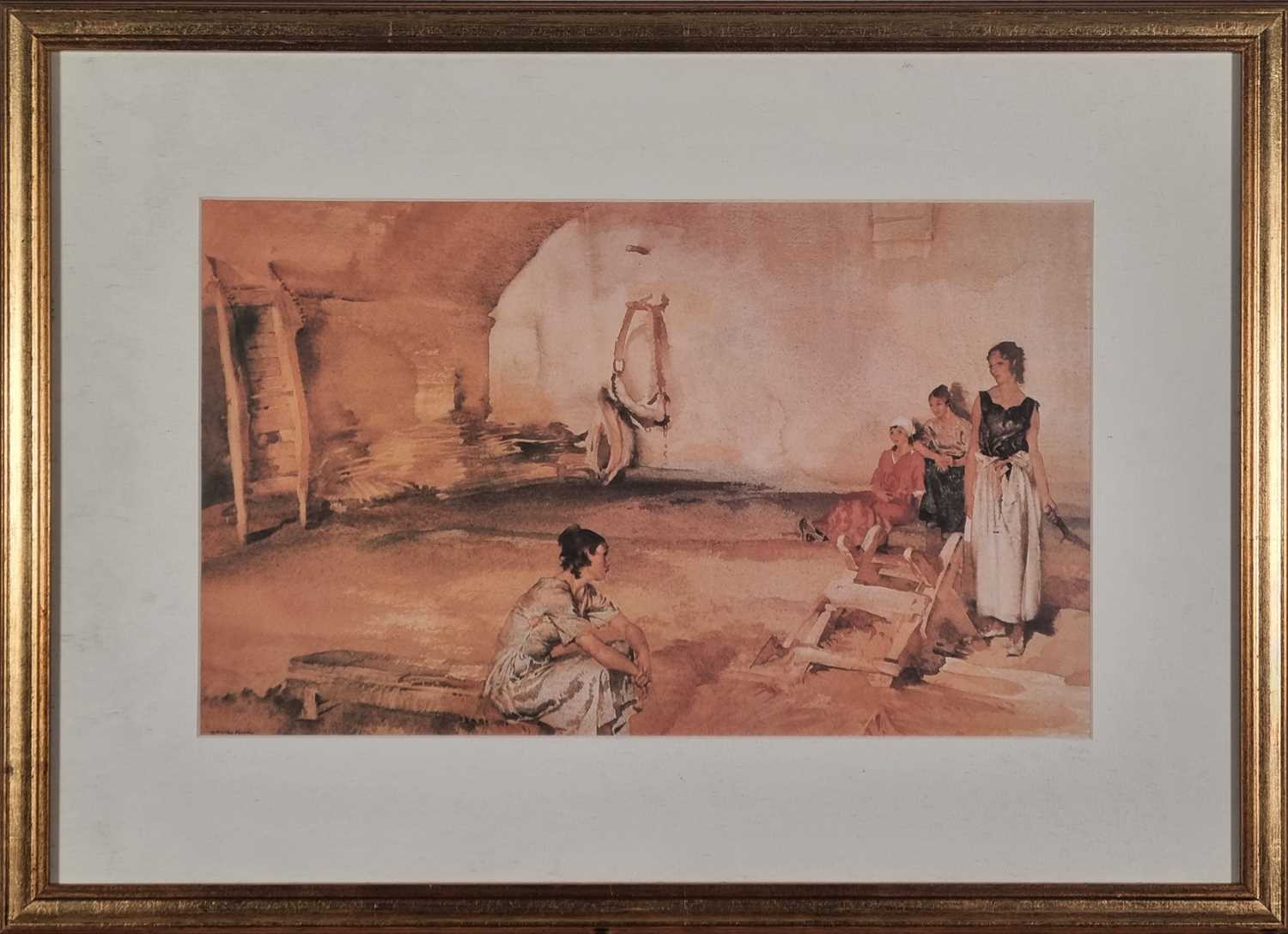 ƚ Sir William Russell FLINT (1880-1969) Saddle Room Interior, Colour print, 10" x 16.75" (25cm x - Image 2 of 9