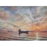 ƚ Anne PLUMMER (British 20th / 21st Century) Sunset over Falmouth Bay, Watercolour, Signed lower