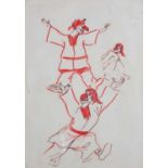 ƚ Hyman SEGAL (British 1914-2004) Greek Dancers, Red ink on paper, Hyman Segal Studio label on