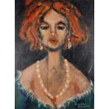 Dennis BUSWELL (British b. 1952) Orange Hair Girl 1, Acrylic on board, Signed lower right, signed