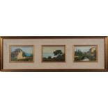 CARLA / MORI (20th Century) Triptych of Continental Scenes, All Signed, all 3.5" x 5.5" (8cmx