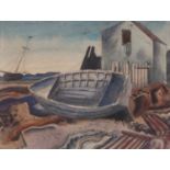 ƚ Thomas Beaumont Walpole CHAMPNEYS (British 1879-1961) Lone Boat, Watercolour and pencil, 3.5" x