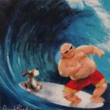 ƚ Gerry PLUMB (British b. 1942) Surf's up, Colour print, inscribed, 10.5" x 10.5" (27cm x 27cm)