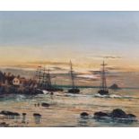 ƚ Nigel HALLARD (British 1936-2020) Mounts Bay at Dawn, Oil on board, Signed lower left, signed