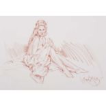 ƚ Gordon KING (British b. 1939) Woman Wrapped in Sheet, Red Chalk, Signed lower right, 19.25" x 25.