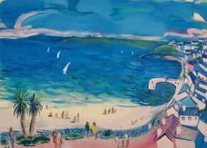 ƚ Ed HOSKINS (British 20th / 21st Century) Beach Scene, St Mawes, Oil on board, Signed Ed lower