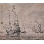 Ludolf BAKHUISEN (Dutch 1630-1708) Dutch Men-o-War making Sail in a fresh Breeze, Pen, grey ink