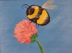 ƚ Rachel COMLEY (British 20th / 21st Century) Busy Bee, Acrylic on board, Signed bottom center,