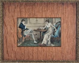 19th Century Playing Chess, Colour print, 3.75" x 5.75" (19cm x 14cm)