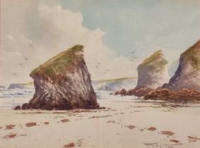 Frederick LEYTON (British Early 20th Century) Bedruthan Steps, Watercolour, Signed lower right, 5.