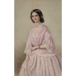 Late 19th Century, Lady in Pink (portrait of a woman in Victorian dress), Watercolour, 15" x 9.5" (