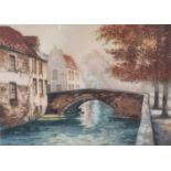 P HOLIDAY ? (19th / 20th Century) Bruges Pont du Cheval, Engraving, Signed in pencil lower right, 6"