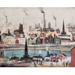 ƚ Laurence Stephen LOWRY (British 1887-1976) Busy Industrial Town, Coloured print, 10" x 12.5" (25cm