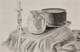 Vaughan ALLEN (British b. 1952) Candlestick, Vase and Campero, Charcoal, pen and ink, titled, signed
