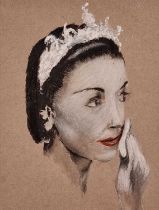 Vaughan ALLEN (British b. 1952) Dame Margot Fonteyn Powdering, Crayon, chalk and gouache on paper,