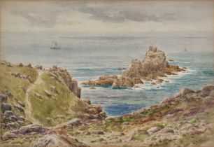 William Stephen TOMKIN (British 1861-1940) The Armed Knight near Lands End, Watercolour, Signed with