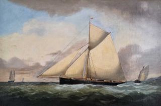 A R BRADBURY (British Late 19th / Early 20th Century) Sloop in a busy shipping lane, Oil on