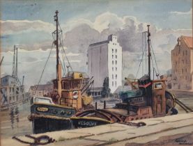 George HOLLOWAY (British 1883-1976) Sharpness Docks, Watercolour, Signed lower right, 9.25" x 12" (