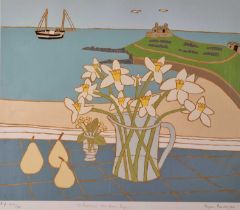 ƚ Bryan PEARCE (British 1929-2007) Daffodils on a Windowsill, Limited edition screenprint, Artist